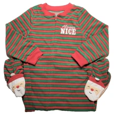 CARTER'S Little Boy 5 Christmas 'Always Nice' Striped Santa Footed Sleeper NWT
