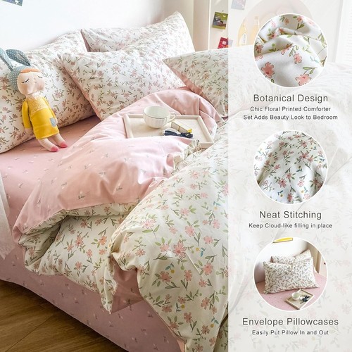 Cottagecore Pink Floral Comforter Set Full - Soft, Warm, and Machine Washable - Picture 5 of 11
