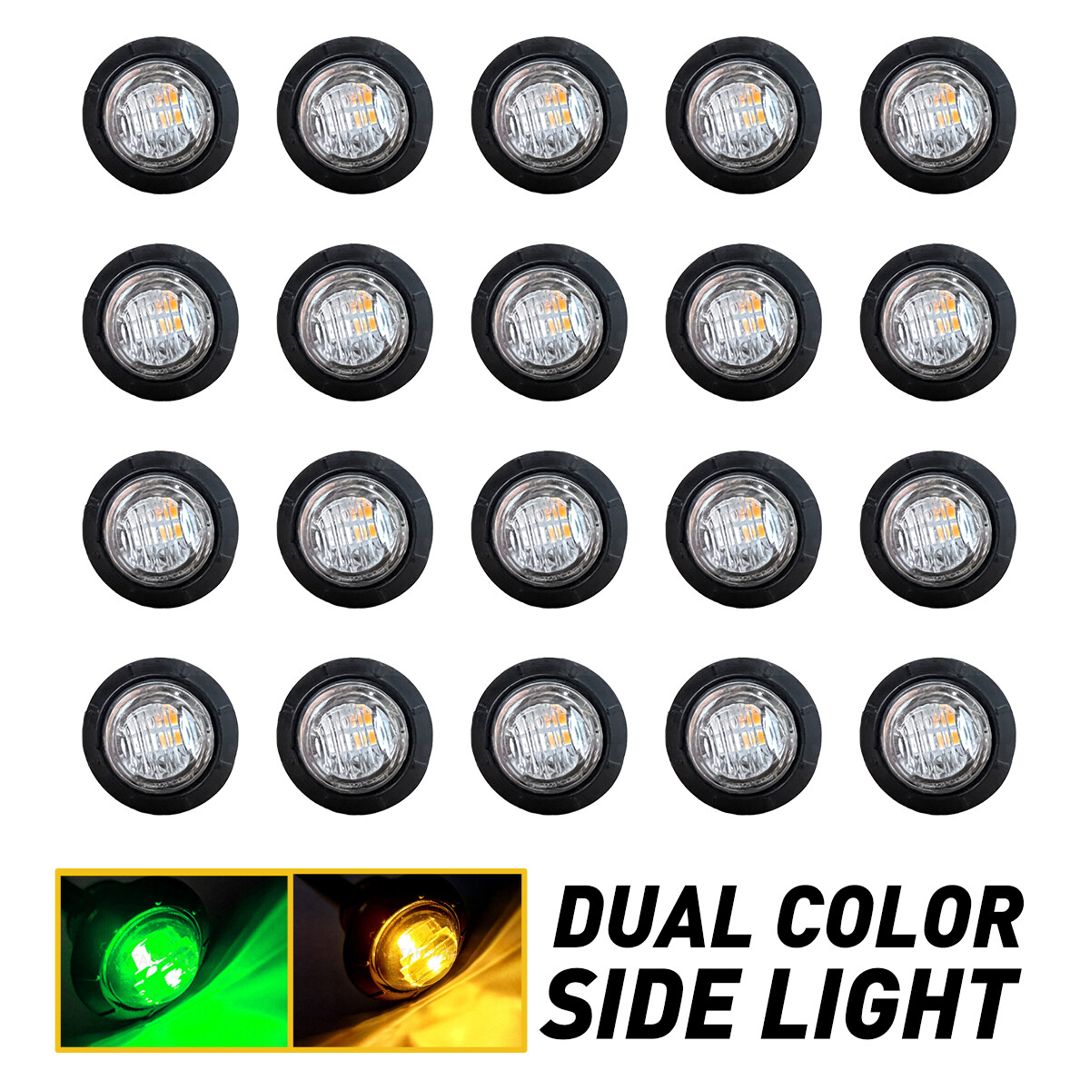 20x LED Side Marker Lights Truck Trailer Round Bullet Dual Color Amber Green 12V