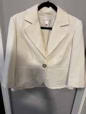 GORGEOUS White House Black Market Cream Brocade One Button Blazer Size 12