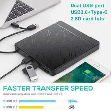 Slim External CD DVD RW Drive Player USB 3.0 for Type C/A Laptop Mac Win 10/8/7