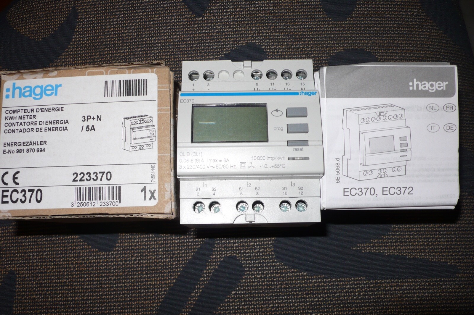 Compteur Hager EC370 triphasé mono actif réactif mesure TI 50-3000A pour tableau électrique