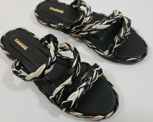 KAANAS ~Woman Size 6M~ Nusa--Black Strappy Slides Flats Shoes Sandals. - Picture 7 of 12