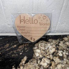 Hello World Birth Announcement Sign Wood Newborn Milestone Card for Baby Growth
