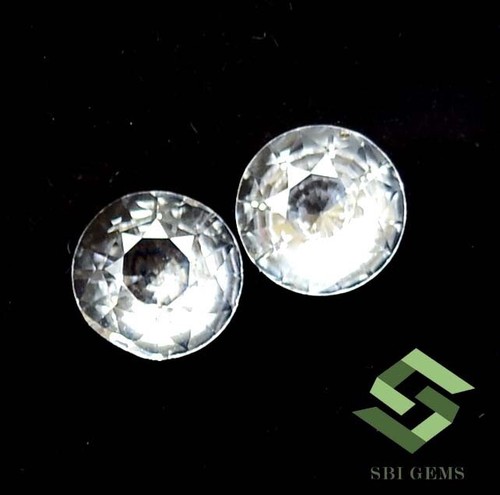 1.56 CTS Natural White Sapphire Round Diamond Cut Pair 6 mm Loose Certified Gems - Picture 5 of 5