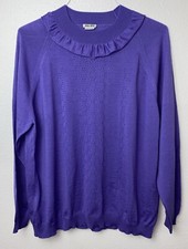 Miu Miu Women's Size 50 Purple 100 Wool Knit Long Sleeve Ruffel Neck Sweater