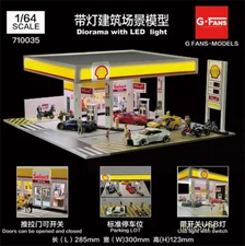 1: 64 Shell Brand Gas Station Building Scene Parking Lot LED Light Model