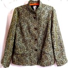Chico's Size 2 Jacket Jacquard Leopard Cuffs Mandarin Collar Metallic Career 