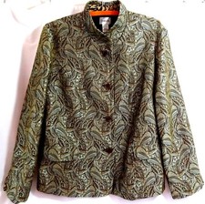 Chico's Size 2 Jacket Jacquard Leopard Cuffs Mandarin Collar Metallic Career