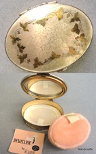 Volupte Demitasse Powder Compact 1940s Leaflet Signed Puff 2.5in Unused Vintage