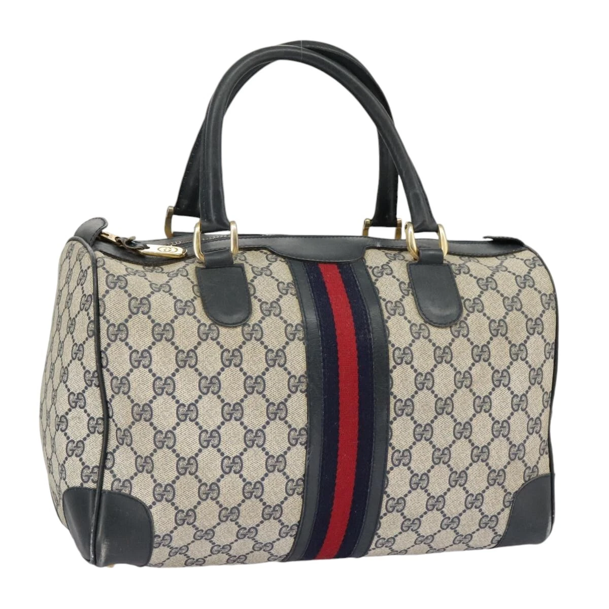 Sac à main GUCCI GG Supreme Sherry Line PVC bleu marine or rouge authentique 98485