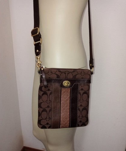 Vintage Coach Purse Crossbody C Signature Stripe Swingpack Brown Bag Y2K - Picture 2 of 13