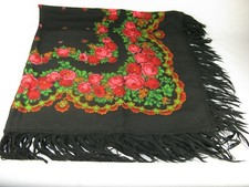 Russian Shawl 37"x37" 100 Wool Black NEW