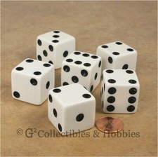 NEW Set of 6 Jumbo 25mm 1 inch White Dice RPG Board D D Game D6 Six Sided Koplow