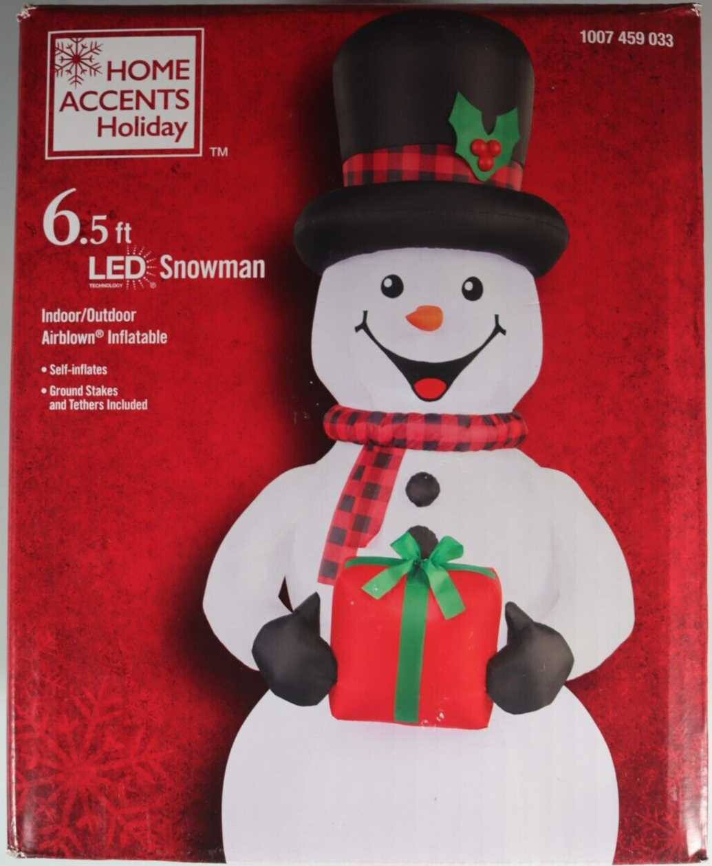 Home Accents Holiday, 6.5 ft Pre-Lit LED Airblown Snowman Christmas ...