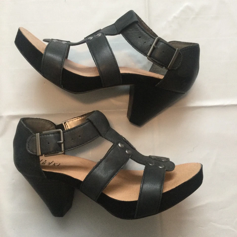 "Reba Mujer 3"" Tacones Negros Talla 7.5 Punta Abierta Verano Sandalia con Correas Hebilla al Tobillo ☼ Foto 4 de 4