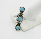 Vintage Navajo Sterling Silver 3 Round Turquoise Split Shank Ring Size 7 ~ 5.6 g