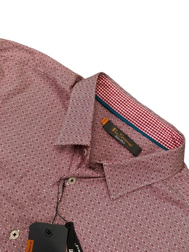 BNWT Ben Sherman Crimson Red Pattern Regular Fit Mod Size 2XL P2P 23.5” - Picture 5 of 8