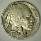 1918 Buffalo Indian Head Nickel Fine Circulated Condition US Type Coin 5c