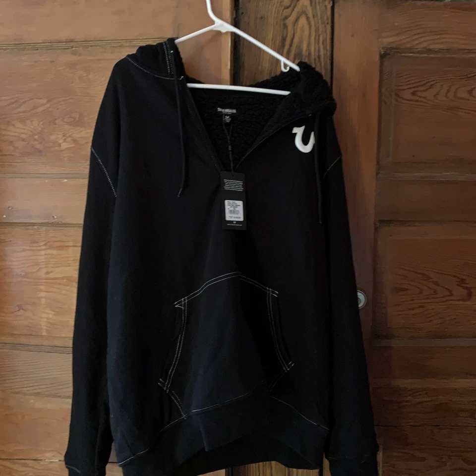 True Religion Hombres Sherpa Forrado Logo Cremallera Completa Suéter Sudadera con Capucha Talla XXL. nuevo con etiqueta Foto 2 de 2