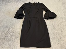 Betsey & Adam Bell Sleeve Zipper Sheath Dress Womens 6 Black Classic Evening