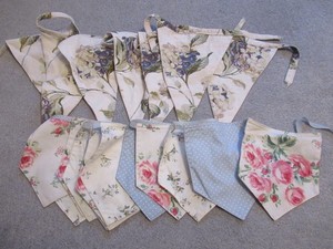 Laura Ashley Hydrangea Indigo Fabric & Floral Bunting x 2 Rows