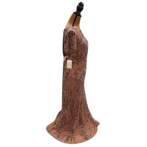 Vestido de cóctel midi de malla con cuentas Pisarro Nights en malva oscuro - Nuevo con etiquetas - Talla 10 - Imagen 3 de 8