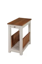 Savannah Chairside End Table with Pull-Out Shelf, Ivory & Natural Wood, 12W x...
