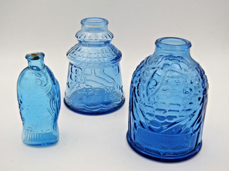 Set of Wheaton Blue Glass Bitters Bottles