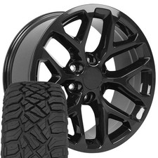 20x9 Black 5668 Wheels 27555r20 Rt Tires Set Fits Silverado Tahoe