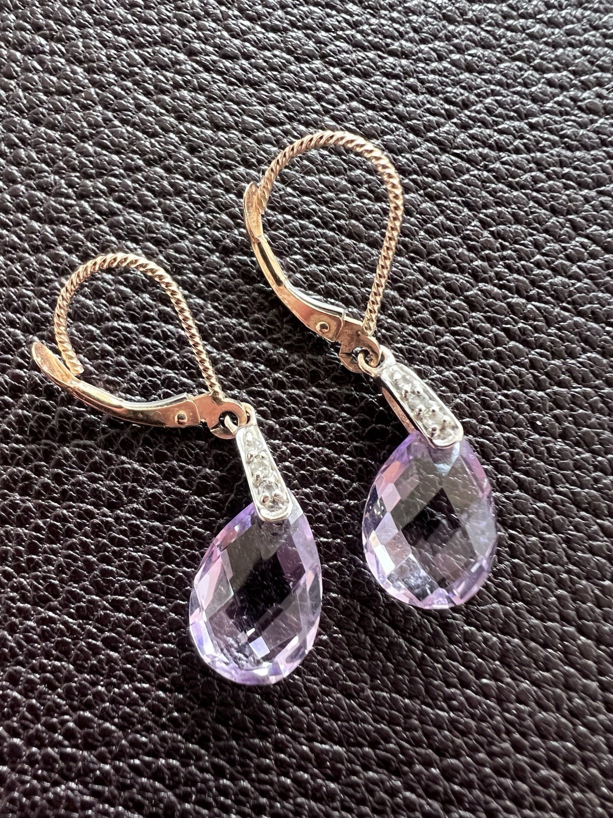 14K Solid Rose Gold Leverback Dangle Earrings Tea… - image 4