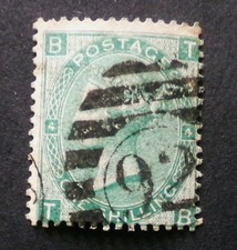 Great Britain  QVic 1865-67 1/- Green Plate 4 SG 101 Wmk Emblems  Used