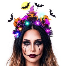Light up Halloween Headband Pumpkin Gothic Headpiece Bat Halloween Cosplay Co...