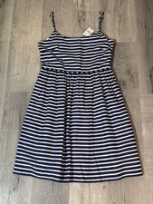 J. Crew NWT 10 Linen Blend Striped Dress Navy White Nautical Sleeveless
