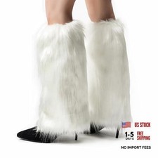 Fur Leg Warmers Faux Fur Fluffy Leg Warmers, Fuzzy Over Boot 15.7" White