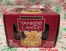BOX of  12-Yankee Candle ⭐-GLITTERING STAR- Tea Lights NEW ⭐ Rare CHRISTMAS Gift