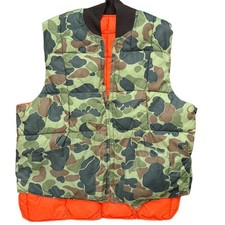 Vintage Reversible Duck Camo Safety Orange Quilted Hunting Puffer Vest Mens L