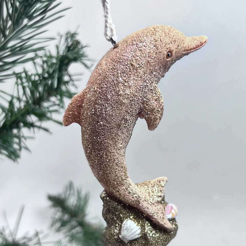 Adornos de delfines Kurt Adler playa costera Navidad resina arenosa 4 pulgadas náutica Foto 3 de 4