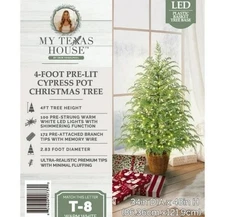 My Texas House Potted 4ft Pre-Lit Twinkle LED Cypress Artificial Christmas Tree