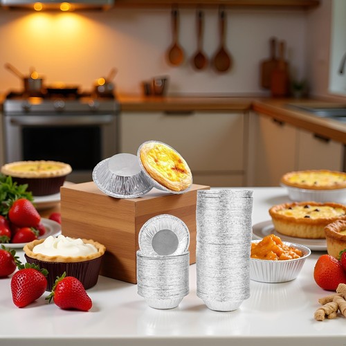 Tustao 50 Pezzi Argento Mini Torta Lattine Padelle di Foglio,Torta Pan,Piccola Mini,  - Foto 2 di 9