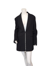 Banana Republic Ponte Collarless Hook and Bar Long Blazer Jacket Black Sz M