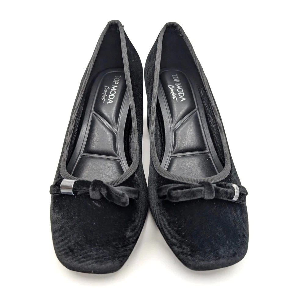 Top Moda Elba Square Toe Heel Pump Velvet Bow Front Black Size US8 EU39 - Image 2 of 4