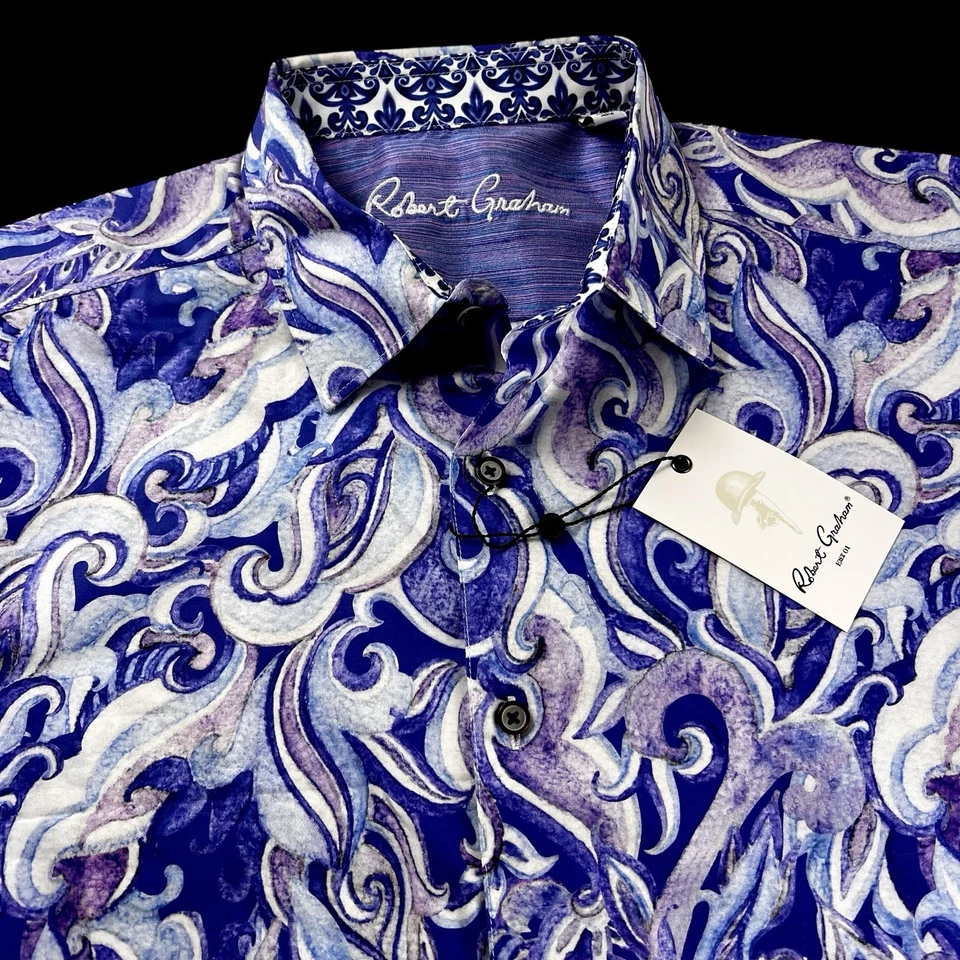 Camisa deportiva Robert Graham cachemir geométrica floral audaz púrpura ilustraciones XL $258 Foto 2 de 4