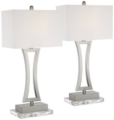 Roxie Modern Table Lamps Set of 2 Acrylic Risers 31'' Tall Brushed Nickel Bedroom