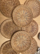 Set of 8 Wicker Rattan Plate Chargers 10'' Round Basket Weave Underplates