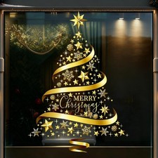 Large Golden Christmas Decorations Tree Window Clings Stickers for Home, Cafe...