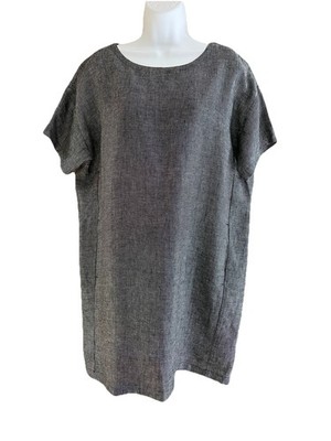 New Eileen Fisher Organic Linen Tunic Dress Medium PM Relaxed Grey Lagenlook