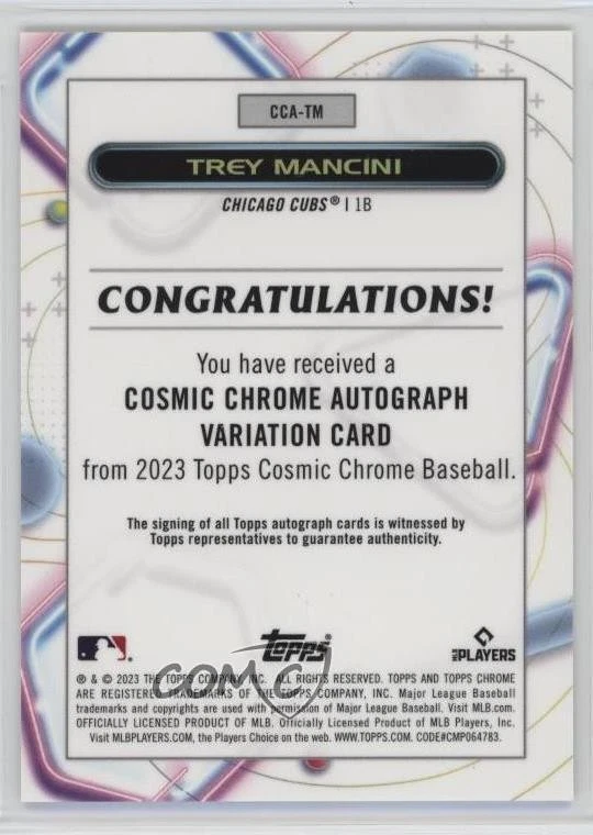 2023 Topps Cosmic Chrome Gold Interstellar Refractor /50 Trey Mancini Auto - Image 2 of 2