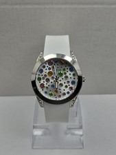 Womens Guess Pink Marquise Crystal Pearls Bows Silver Bracelet Watch New Battery