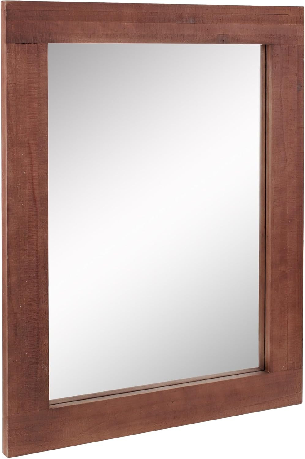 Rustic Rectangular Redwood Wooden Frame Hanging Wall Mirror for Vertical or Hori